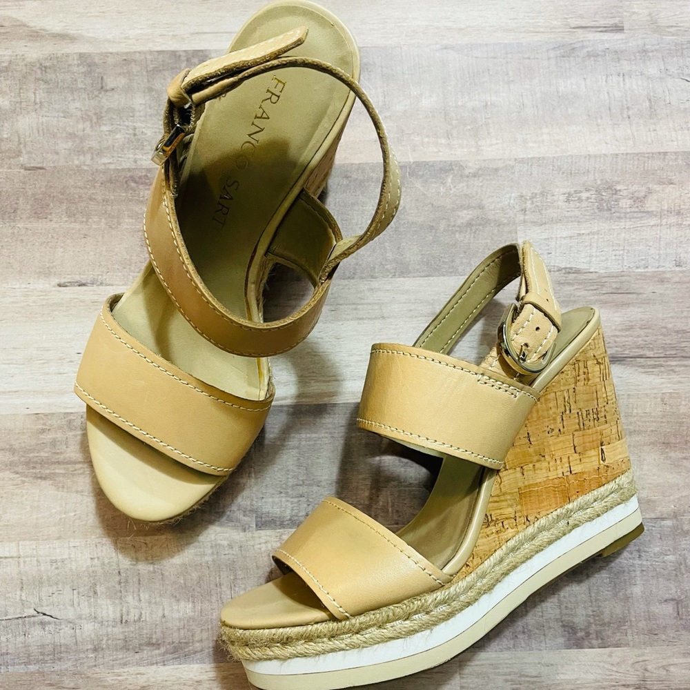 Franco Sarto New Platform Wedges Leather Tan Nude